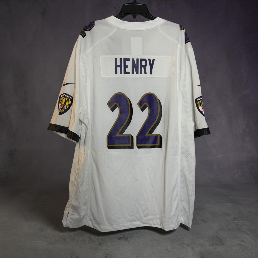 Nike Baltimore Ravens Derrick Henry 22 White Game Jersey XXL 67NM-BLGR NEW